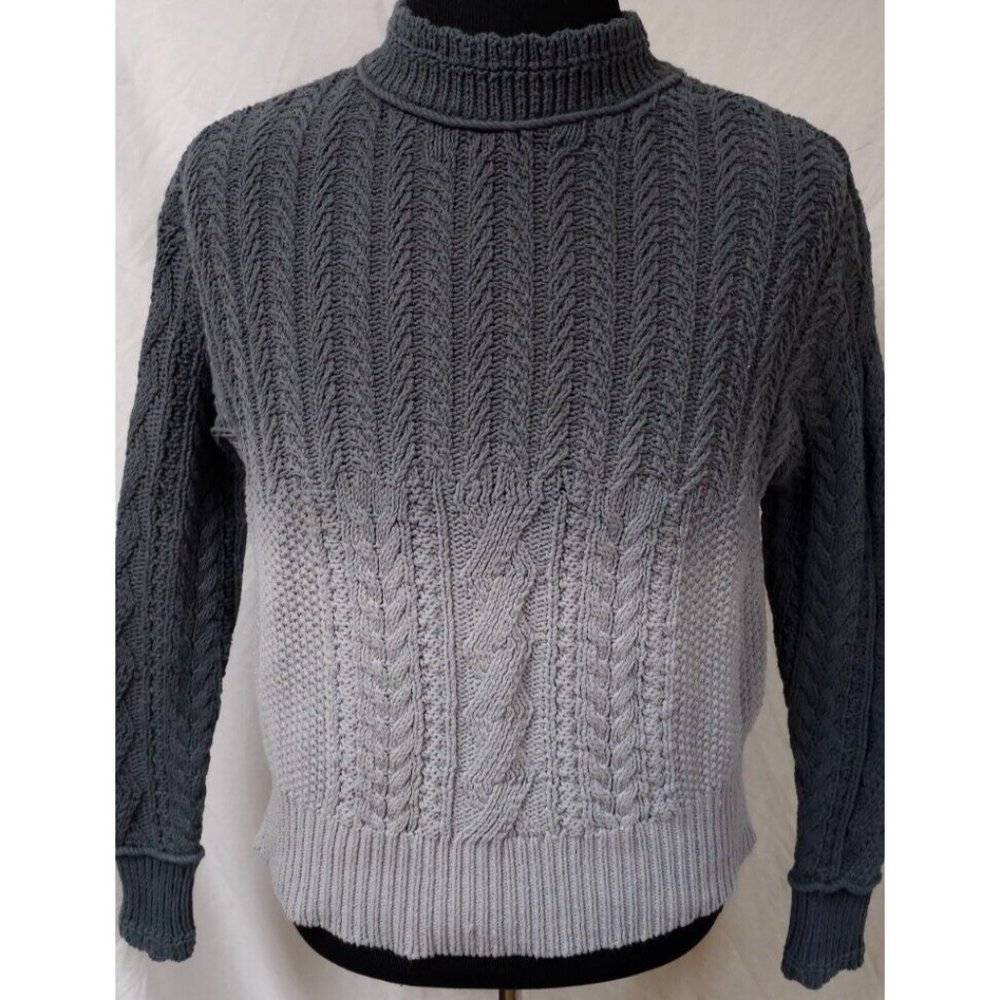 By Anthropologie Womens Large Green Colorblock Cable Knit Long Sleeve Sweater